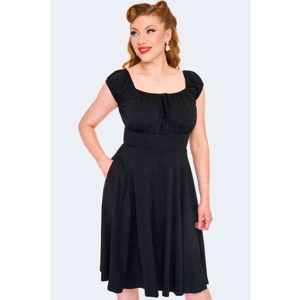 Voodoo Vixen - Gathered Neckline Knit Robe évasée - Noir